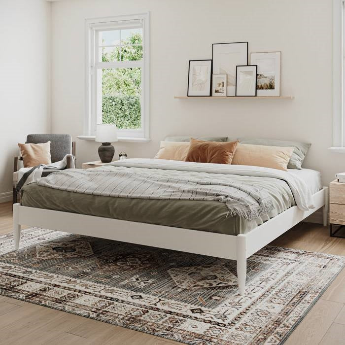 King Size Solid Hardwood Victorian Style White Platform Bed-1