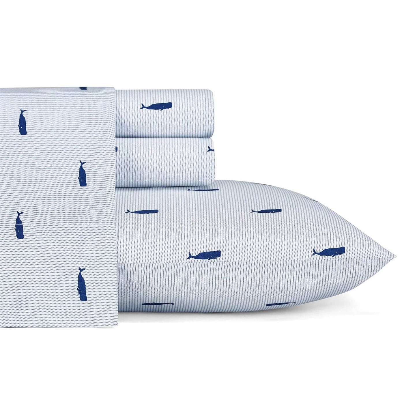 King size Coastal Beach 100-Percent Cotton Navy Blue White Stripe Sheet Set-0