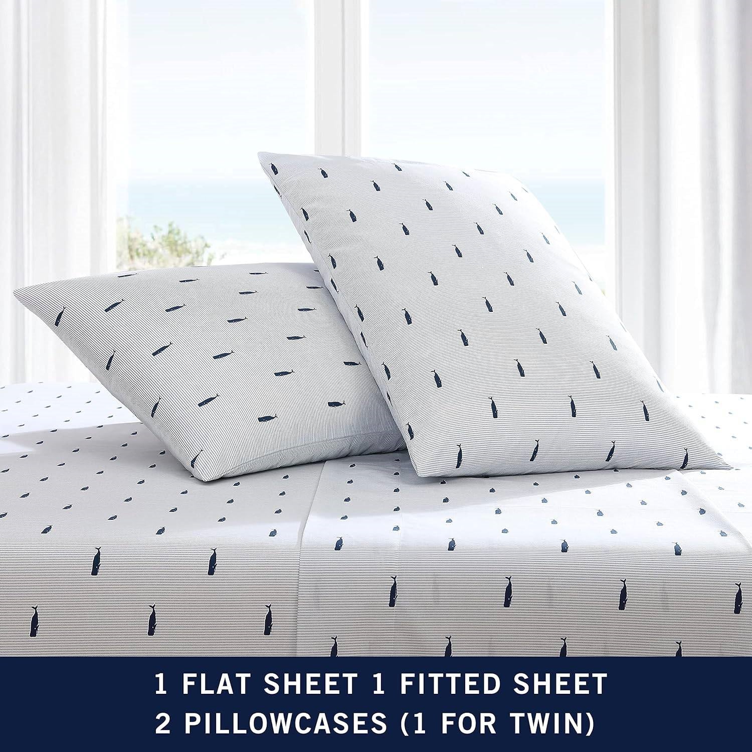 King size Coastal Beach 100-Percent Cotton Navy Blue White Stripe Sheet Set-4
