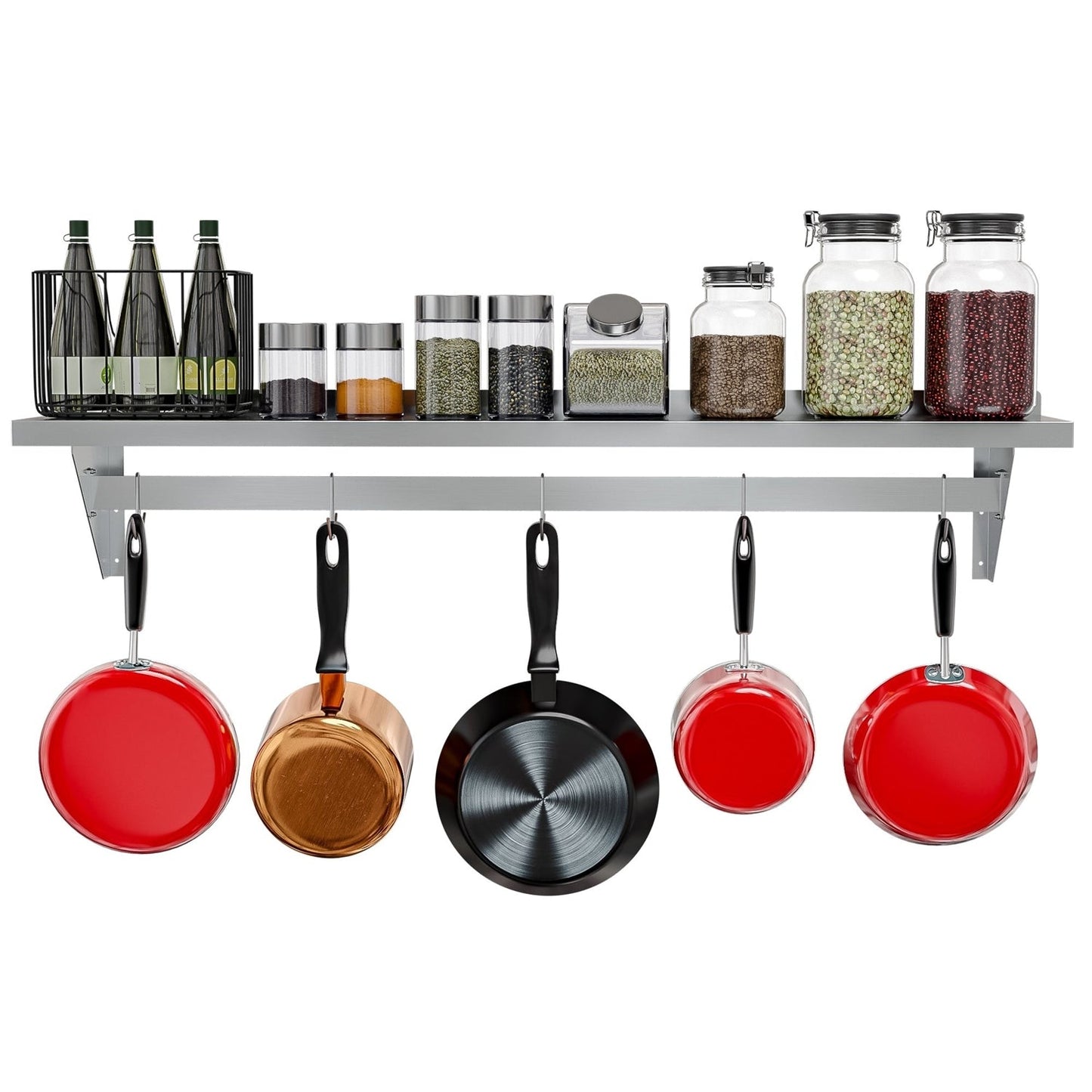 Stainless Steel Heavy Duty Wall Shelf with Pot Rack - 12 inches x 60 inches-1