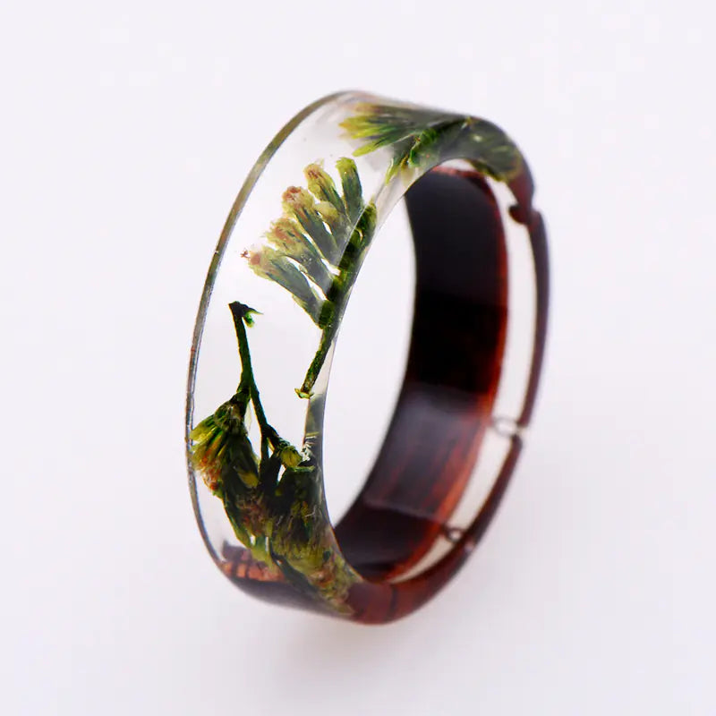 Natural Dried Flower Resin Wood Ring