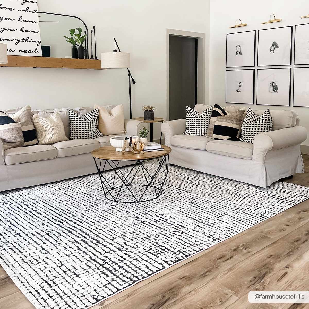 Keita Cream & Black Grid Plush Rug-1