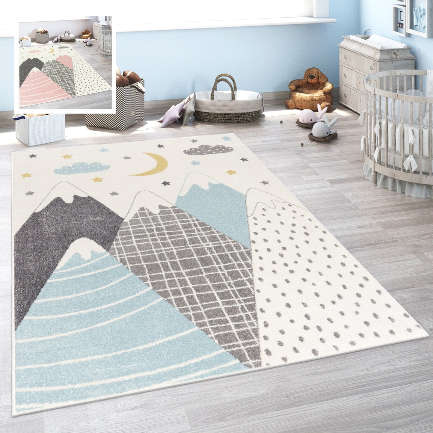 Kids Rug Nino Pastel Colored Mountains & Dreamy Sky-0
