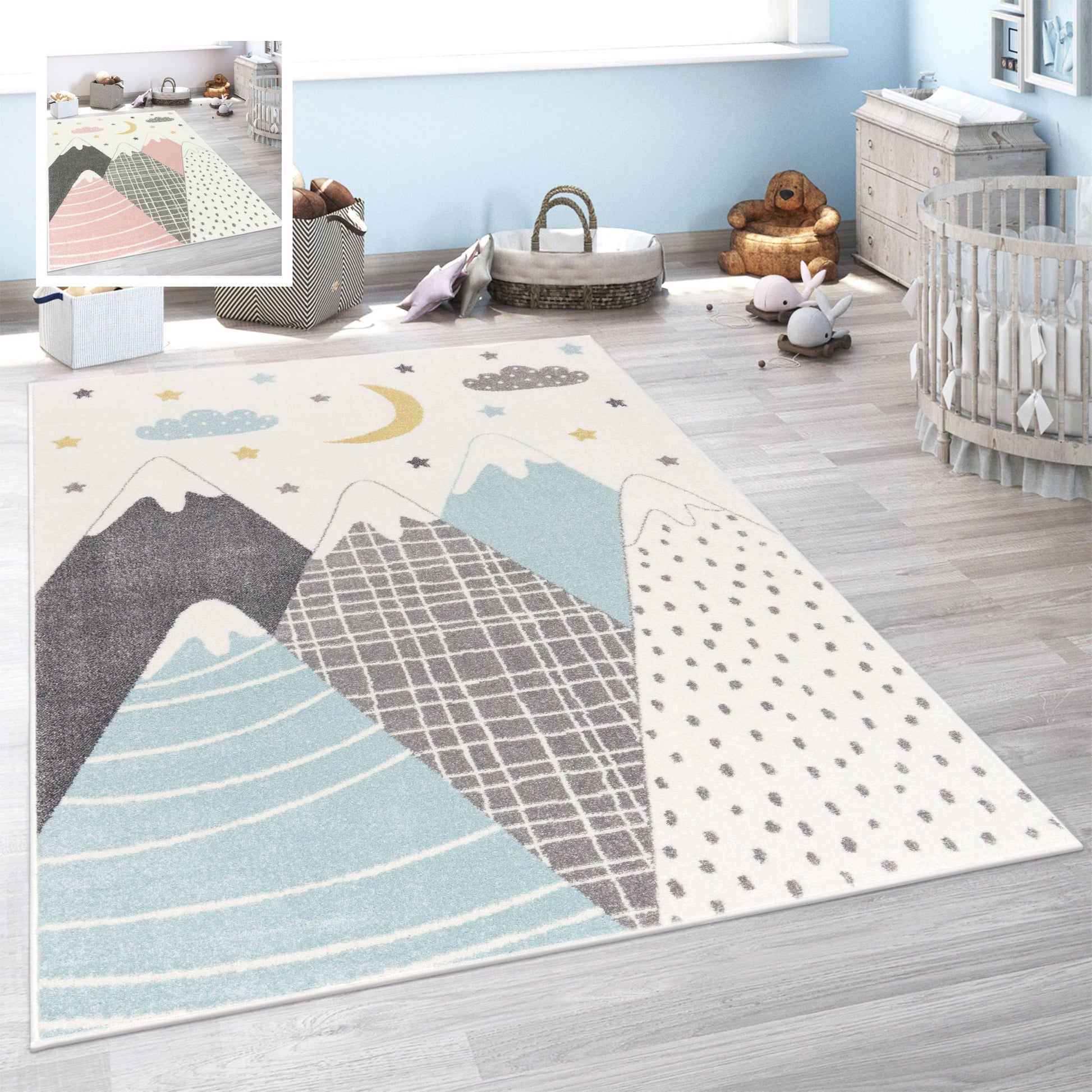 Kids Rug Nino Pastel Colored Mountains & Dreamy Sky-0