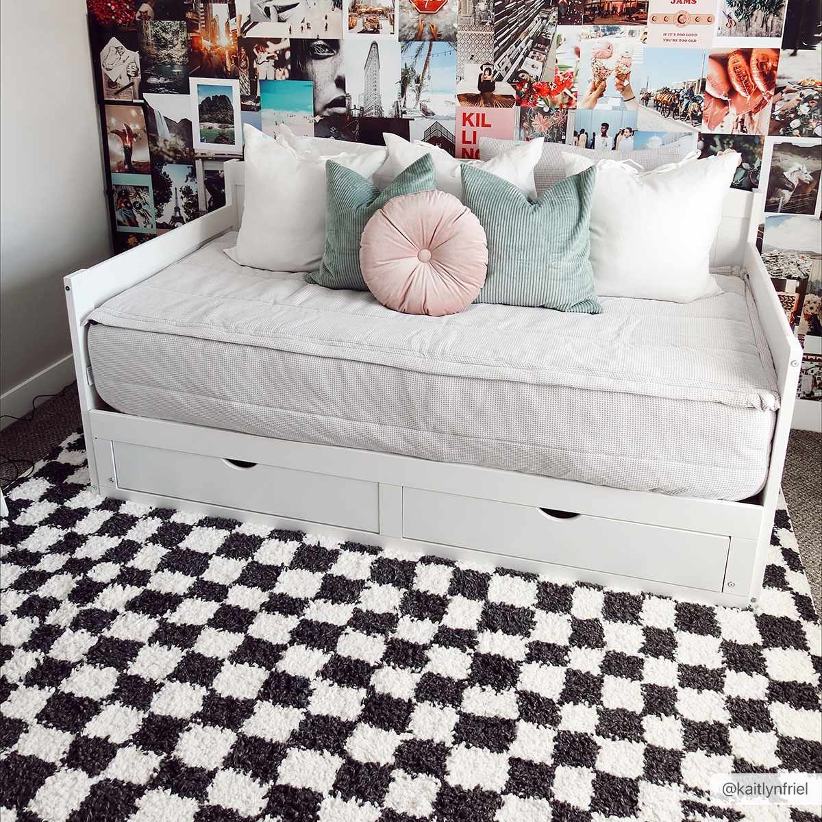 Kieu Black & White Checkered Shag Rug-1