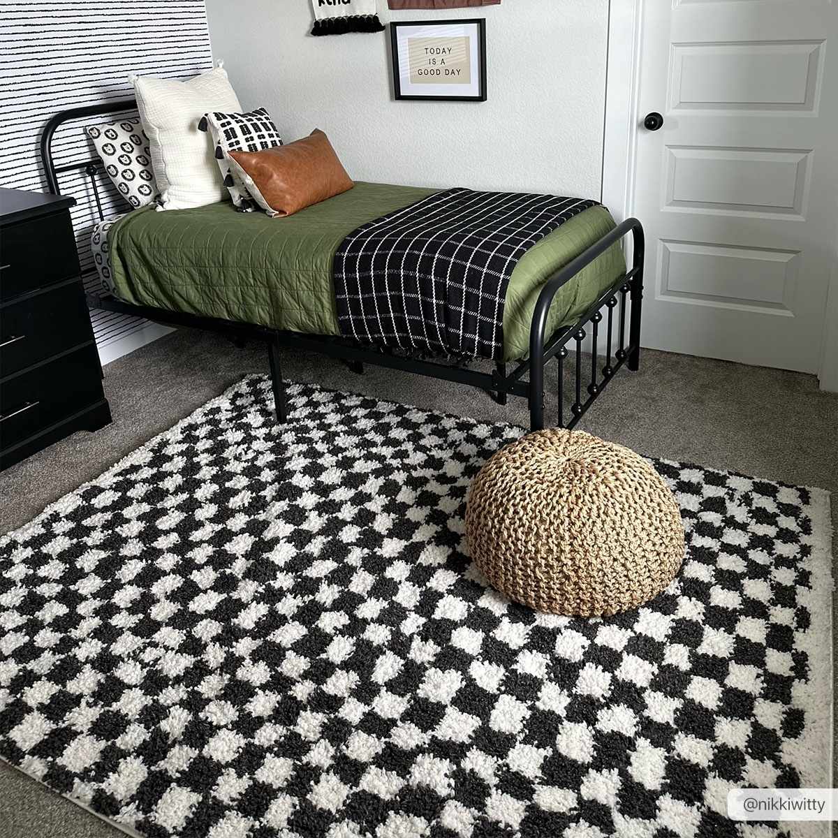 Kieu Black & White Checkered Shag Rug-0