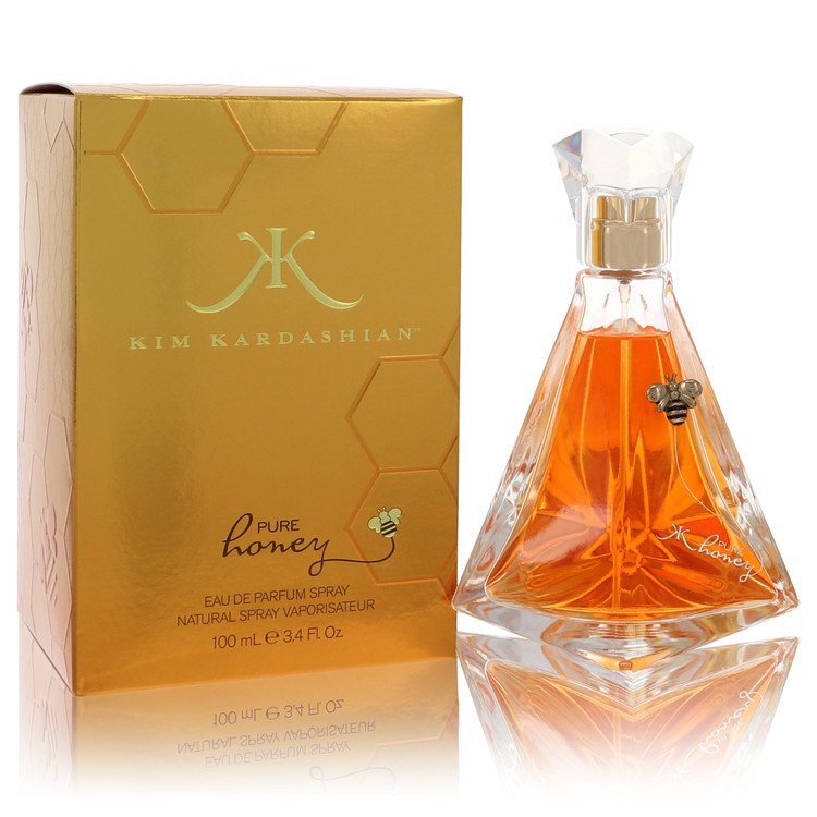 Kim Kardashian Pure Honey perfume bottle and packaging on a white background