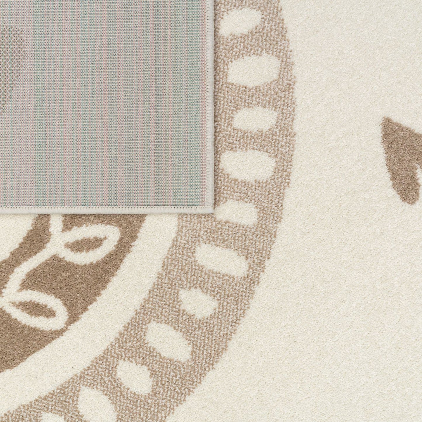 Kids Rug Nino with Rainbow and Hearts for Nursery in Beige Brown-3