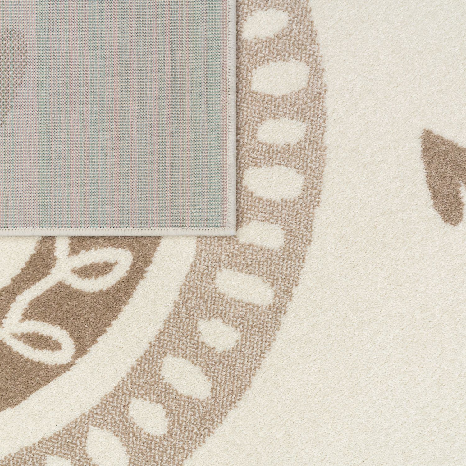 Kids Rug Nino with Rainbow and Hearts for Nursery in Beige Brown-3