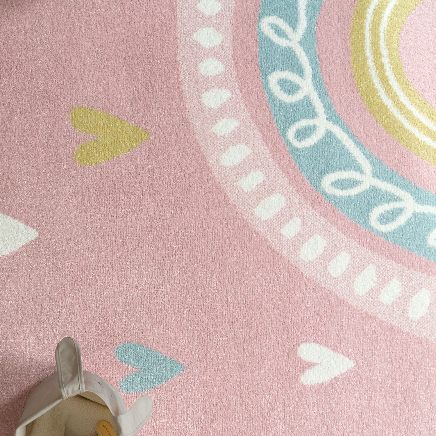 Kids Rug Nino with Rainbow and Hearts for Nursery in Pink-1