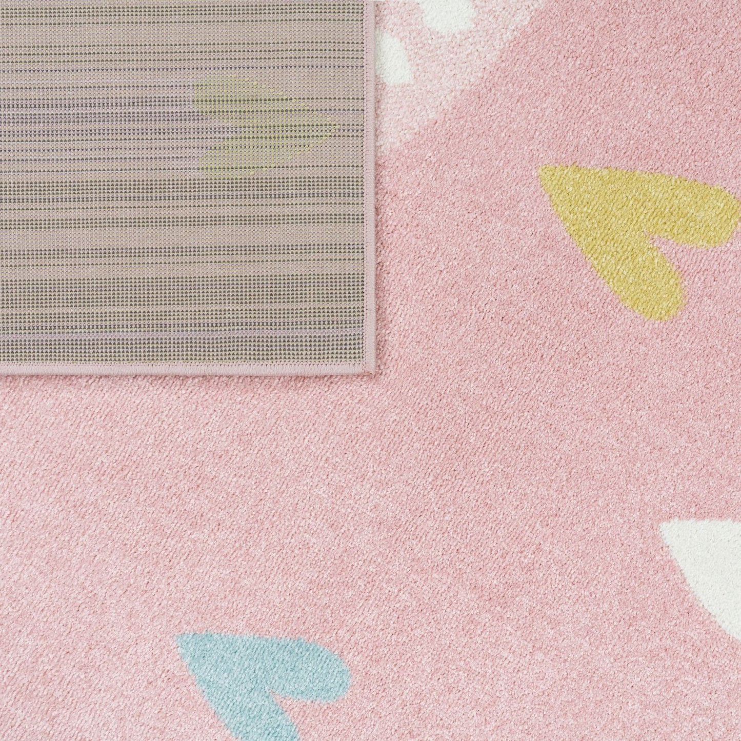 Kids Rug Nino with Rainbow and Hearts for Nursery in Pink-3