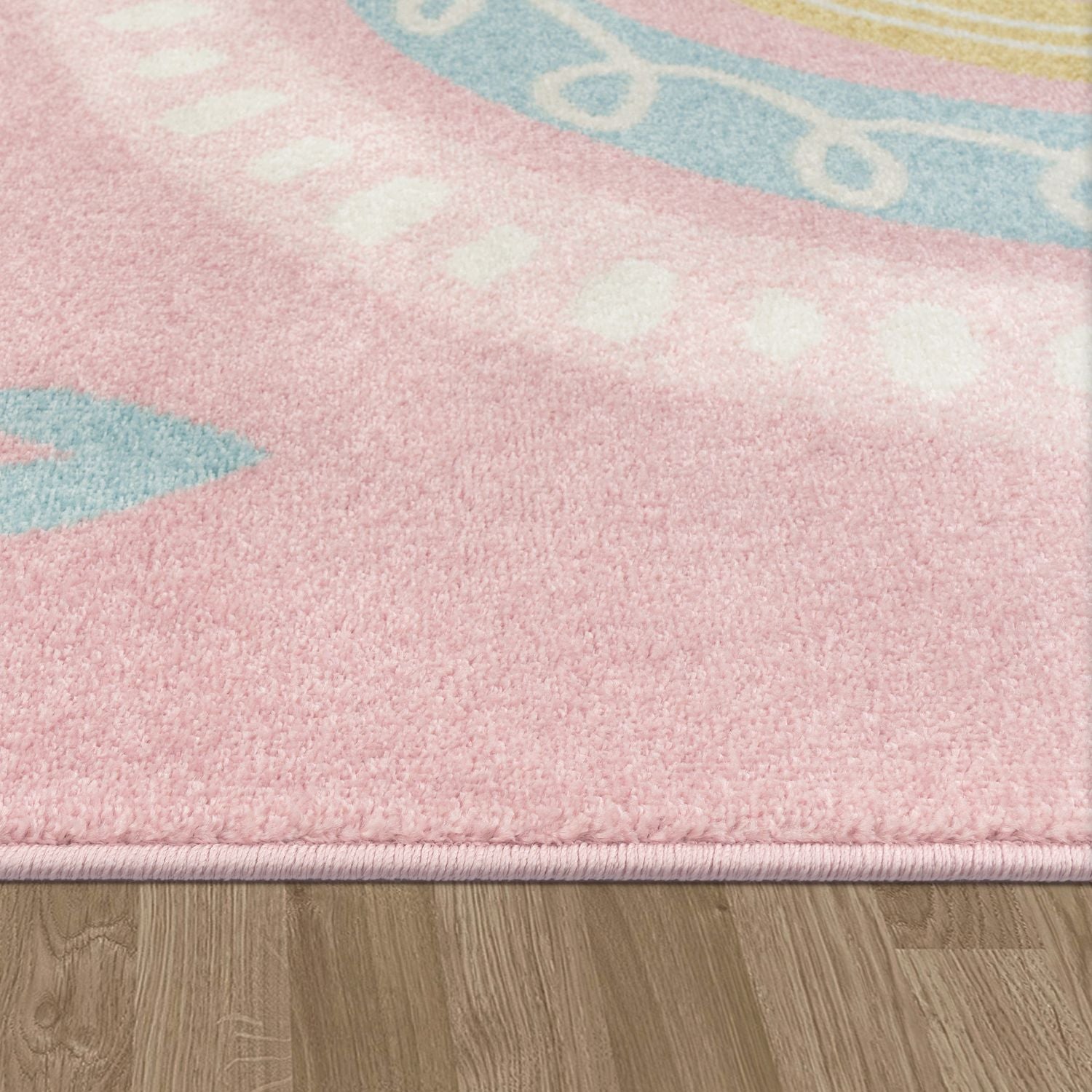 Kids Rug Nino with Rainbow and Hearts for Nursery in Pink-2