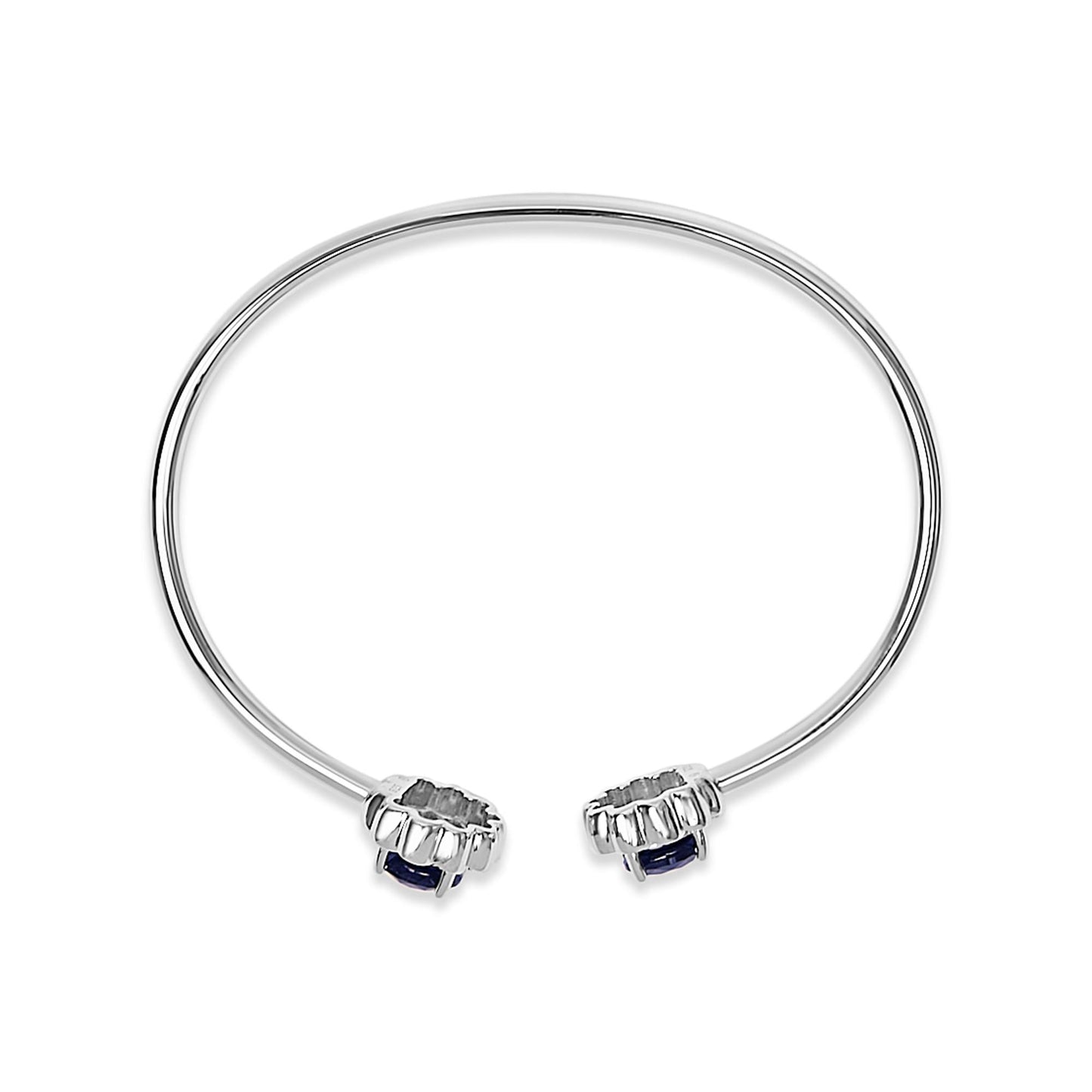 Sterling Silver Diamond Accent Created Blue Sapphire Floral Design Bangle Bracelet-3