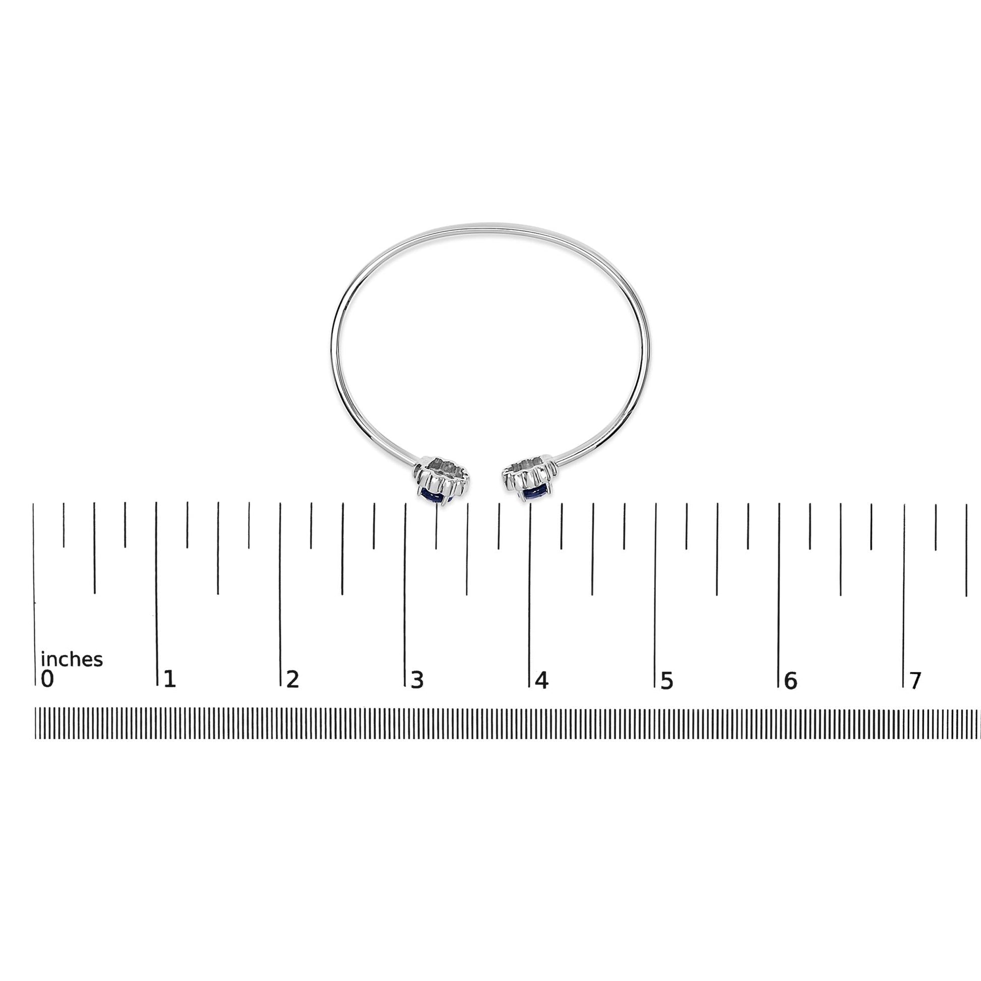 Sterling Silver Diamond Accent Created Blue Sapphire Floral Design Bangle Bracelet-4