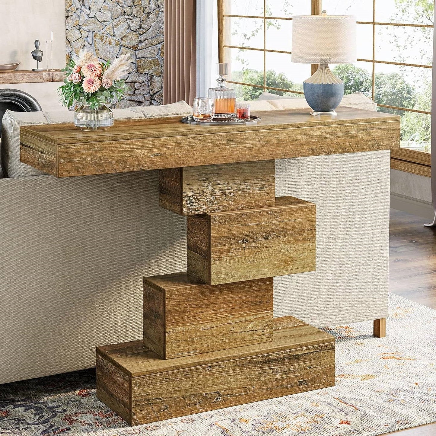 Modern Farmhouse 42-inch Entryway Accent Sofa Table in Light Brown Wood Finish-2