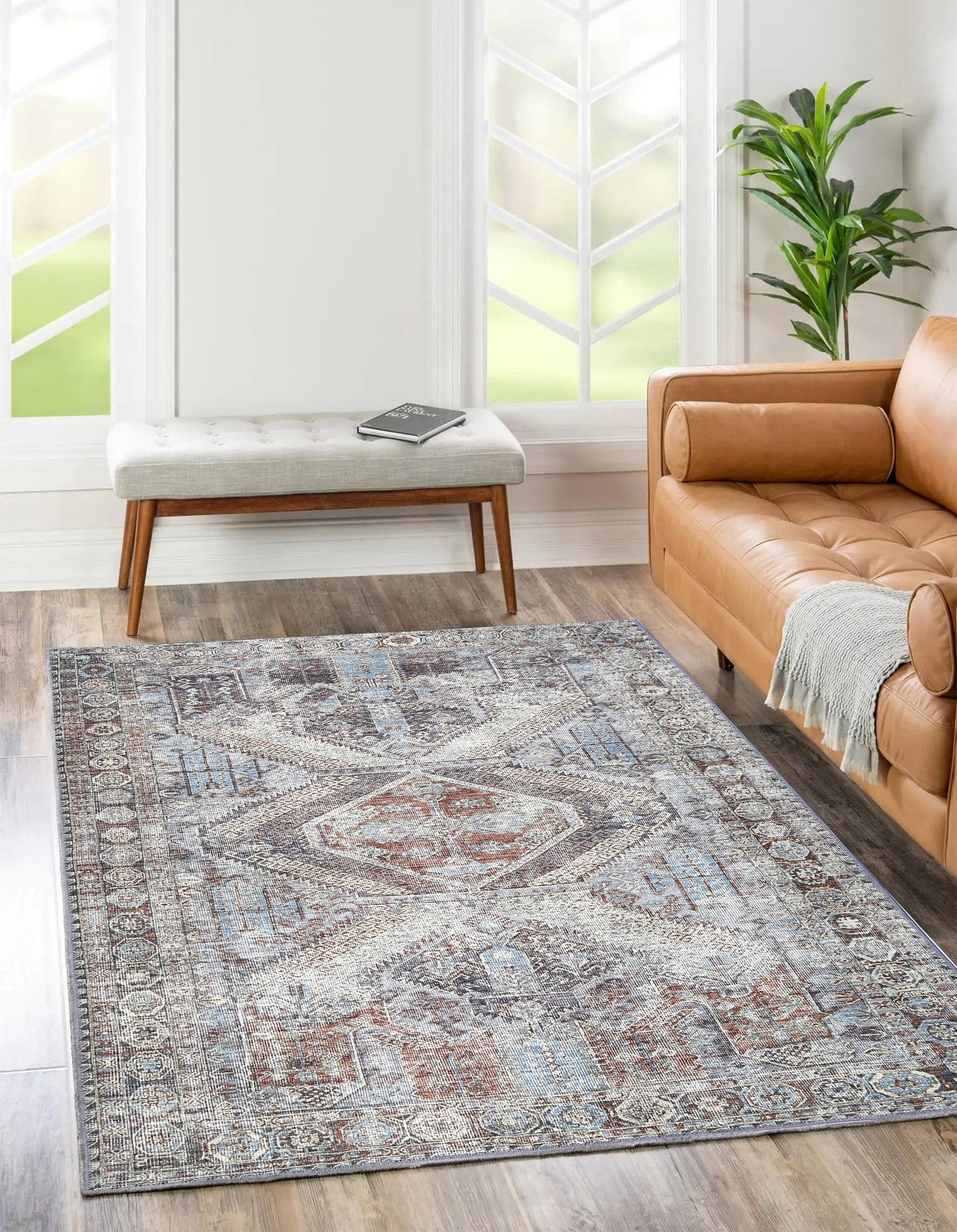 Le Grand Louvre Contemporary in Blue & Grey Rug-1
