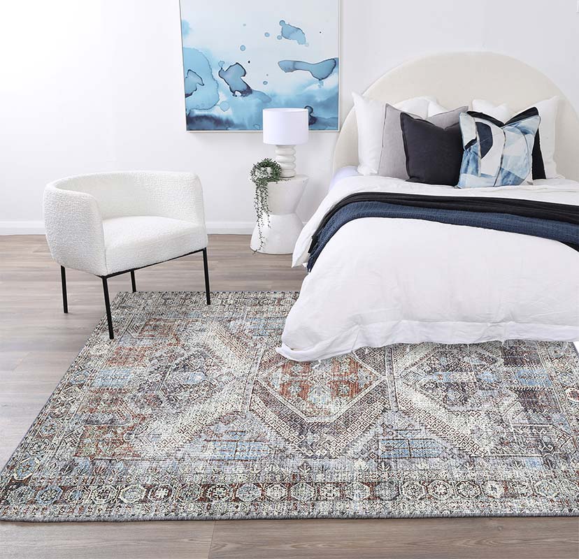 Le Grand Louvre Contemporary in Blue & Grey Rug-3