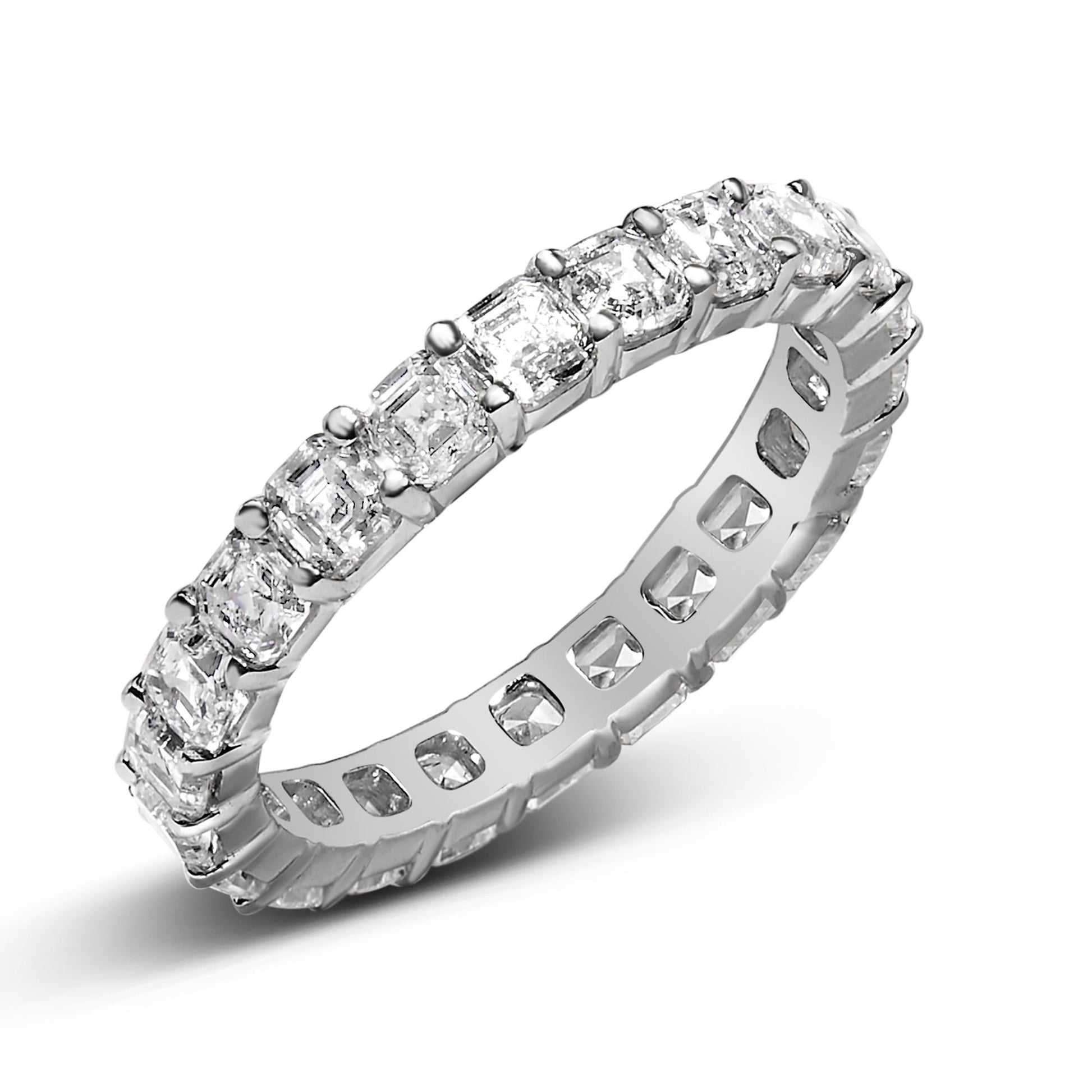 14K White Gold 2 1/3 Cttw Asscher Cut Lab Grown Diamond Eternity Band Ring (E-F Color, VS1-VS2 Clarity) - Ring Size 5.5-3