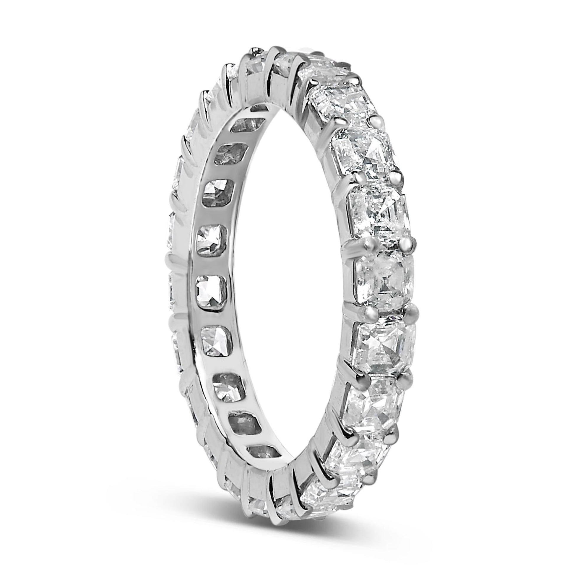 14K White Gold 2 1/3 Cttw Asscher Cut Lab Grown Diamond Eternity Band Ring (E-F Color, VS1-VS2 Clarity) - Ring Size 5.5-4
