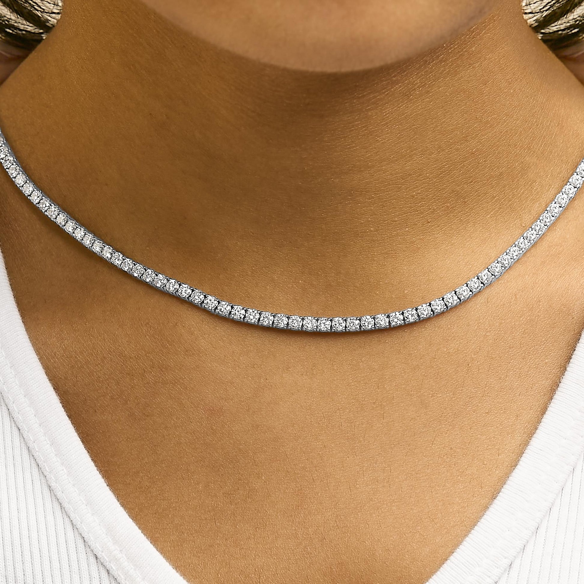 14K White Gold 10 3/4 Cttw Lab Grown Diamond Tennis Necklace-2