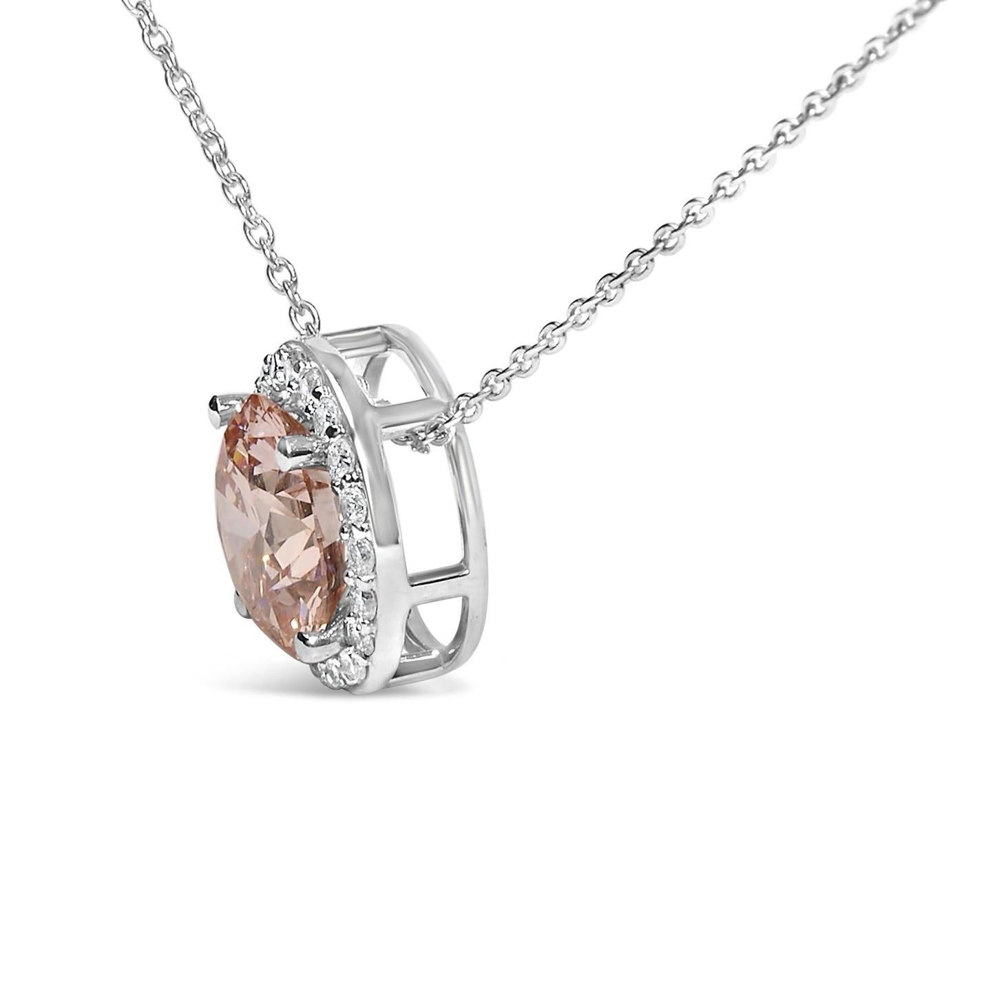 14K White Gold 2 3/8 Cttw Lab Grown Pink Diamond Solitaire with Halo Pendant Necklace - 17" Inches-3