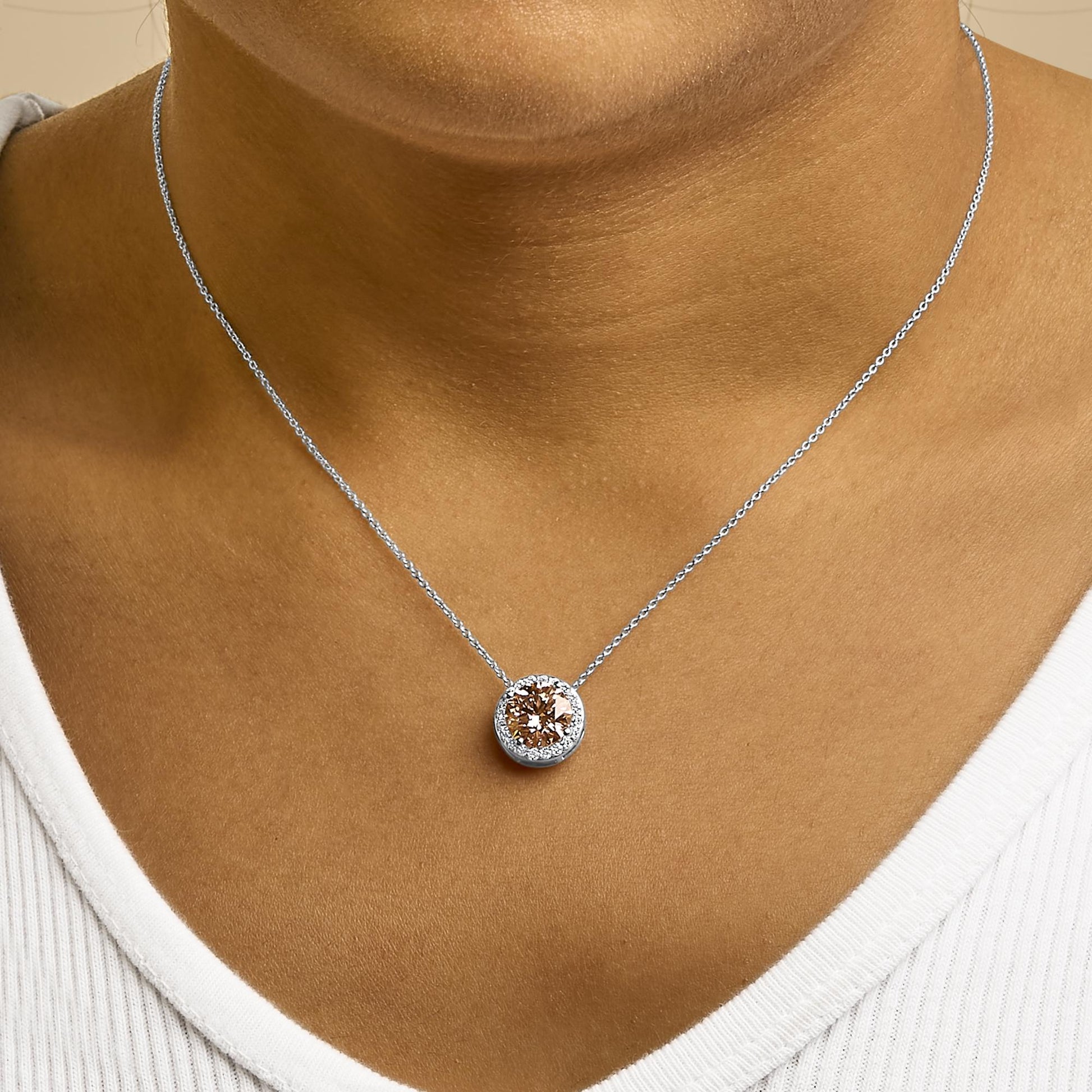 14K White Gold 2 3/8 Cttw Lab Grown Pink Diamond Solitaire with Halo Pendant Necklace - 17" Inches-2