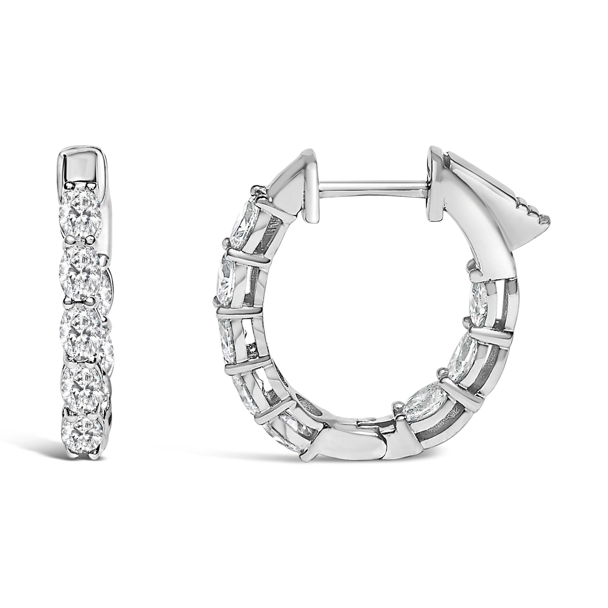 14K White Gold 2 3/4 Cttw Oval Cut Lab Grown Diamond Inside Out Hoop Earrings-3