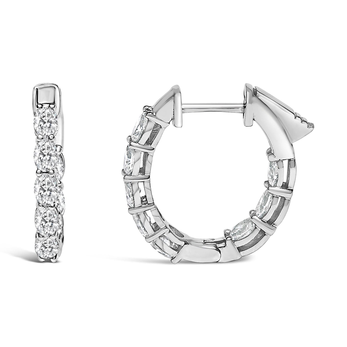 14K White Gold 2 3/4 Cttw Oval Cut Lab Grown Diamond Inside Out Hoop Earrings-3