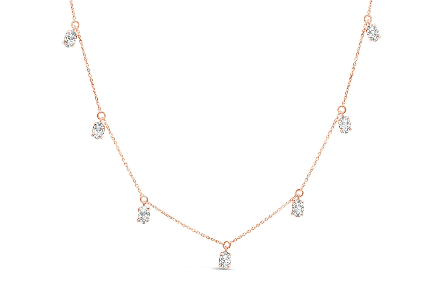 14K Rose Gold 1 3/8 Cttw Oval Lab Grown Diamond Dangle Station Necklace - 17" Inches-0