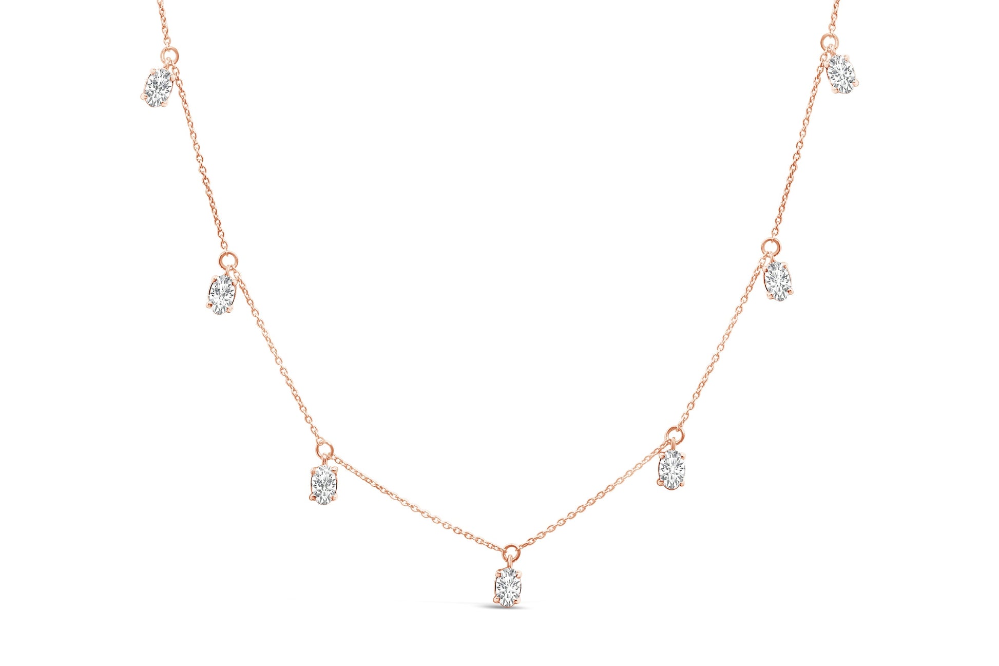 14K Rose Gold 1 3/8 Cttw Oval Lab Grown Diamond Dangle Station Necklace - 17" Inches-0