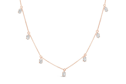 14K Rose Gold 1 3/8 Cttw Oval Lab Grown Diamond Dangle Station Necklace - 17" Inches-0