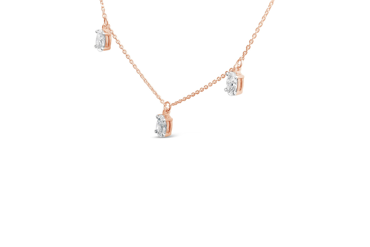 14K Rose Gold 1 3/8 Cttw Oval Lab Grown Diamond Dangle Station Necklace - 17" Inches-3