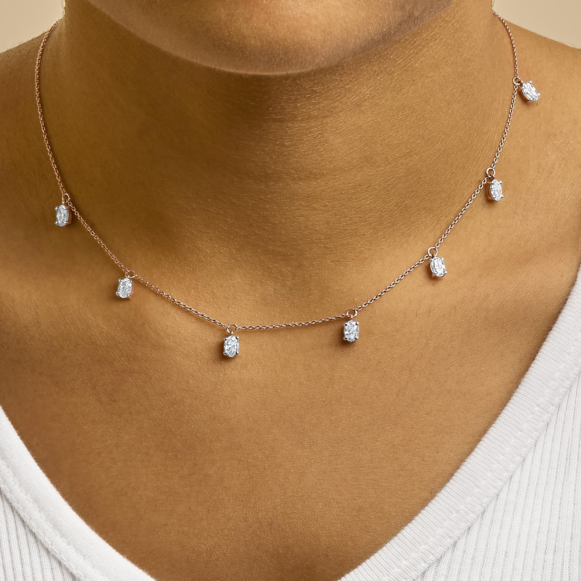 14K Rose Gold 1 3/8 Cttw Oval Lab Grown Diamond Dangle Station Necklace - 17" Inches-2