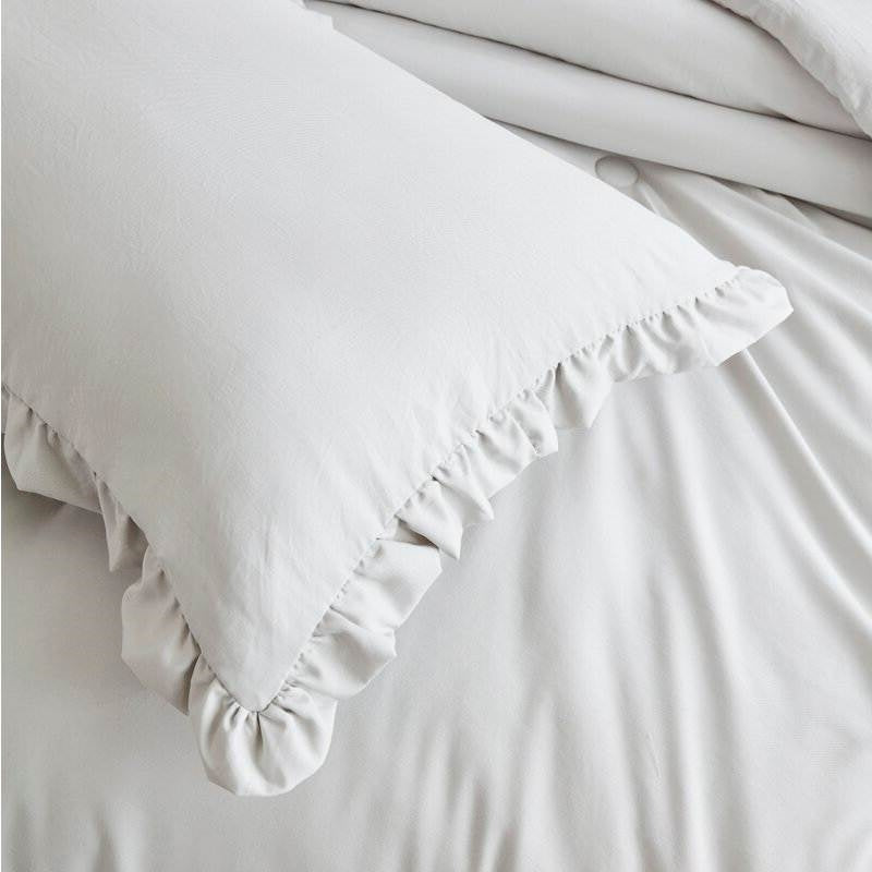 Full Size Grey Stone Washed Ruffled Edge Microfiber Comforter Set-3