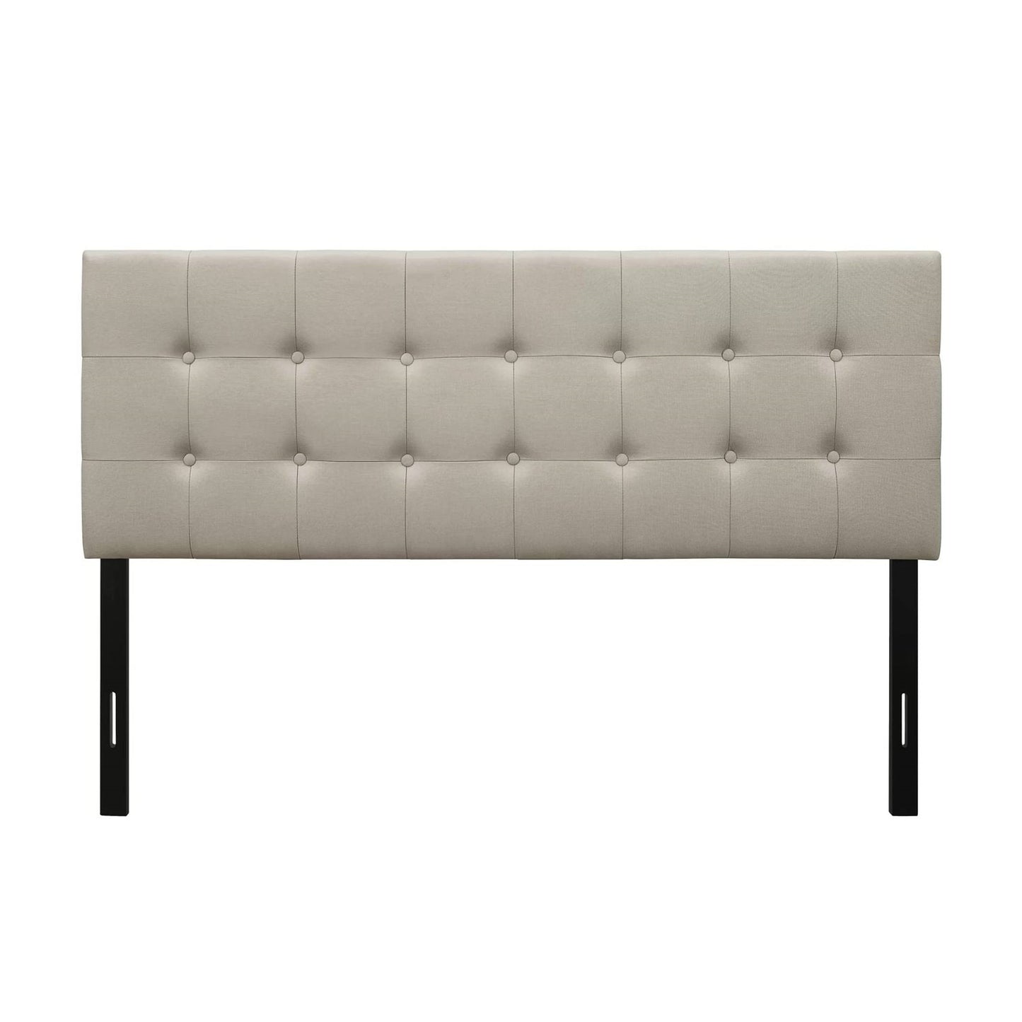 Full size Button-Tufted Headboard in Light Grey Taupe Beige Upholstered Fabric-0