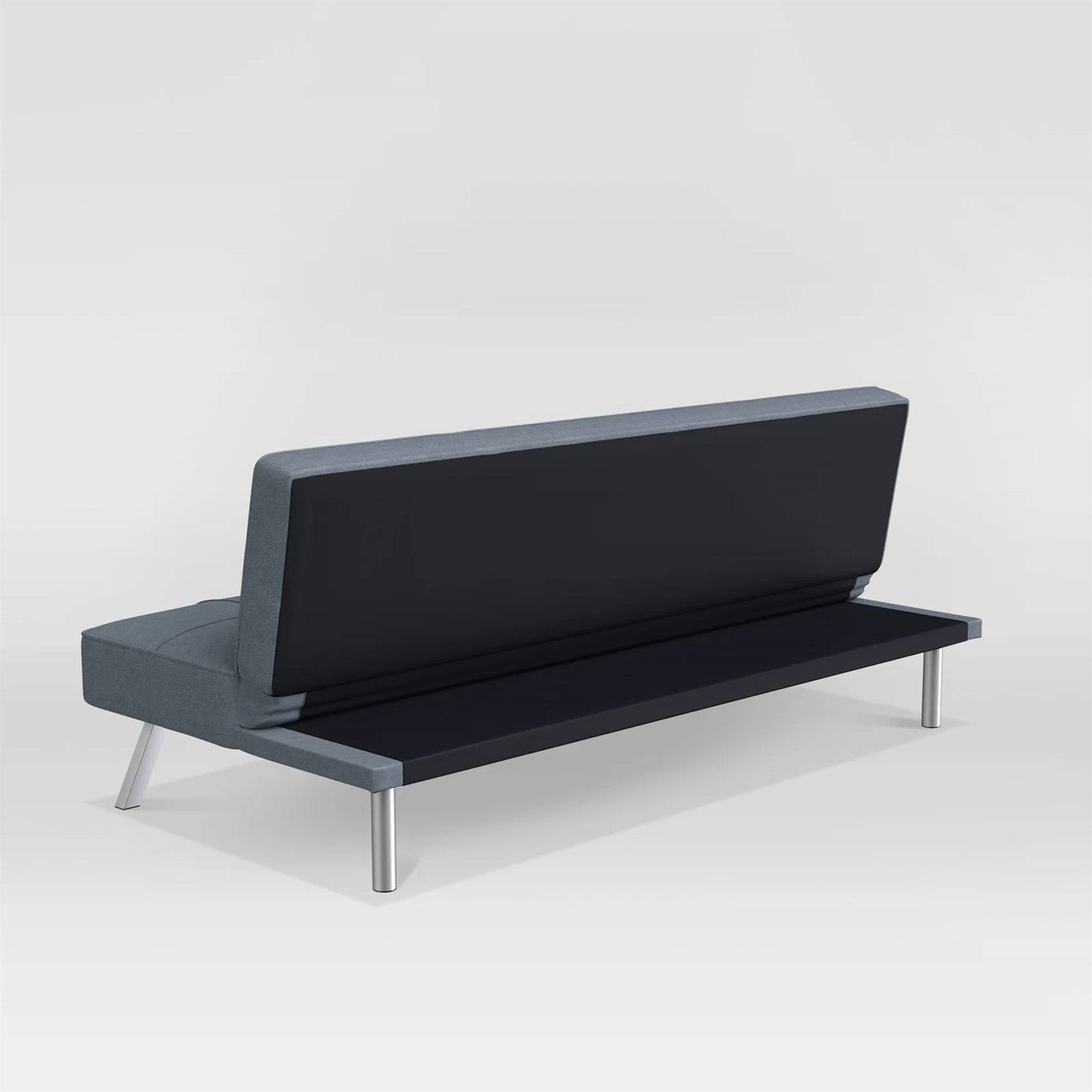 Modern Futon Sofa Bed in Light Gray Fabric with Chrome Metal Legs-3
