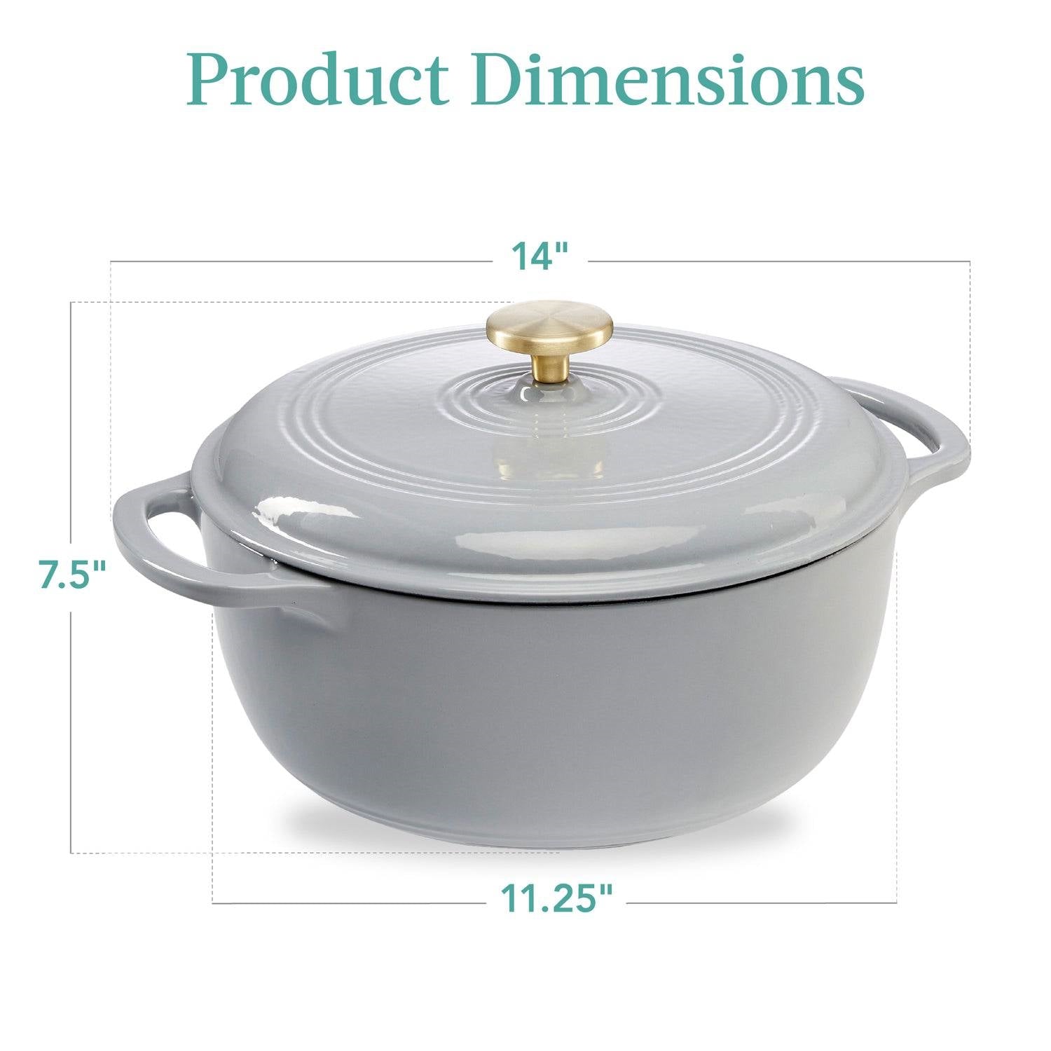 6 Quart Large Light Grey Enamel Cast-Iron Dutch Oven Kitchen Cookware-2