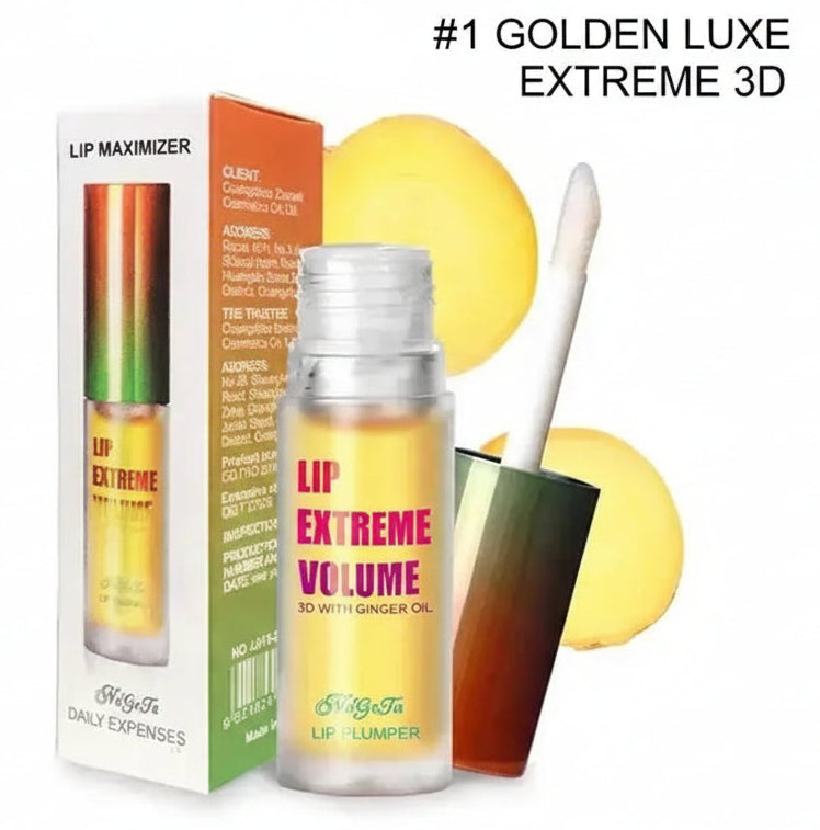 Lip plumper with packaging and applicator on a white background