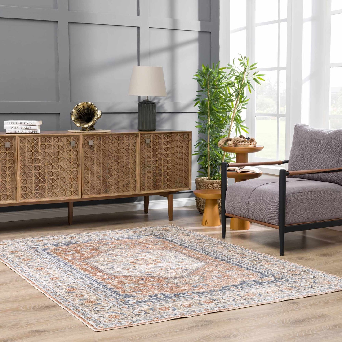 Gael Rust Flat Pile Washable Rug-1