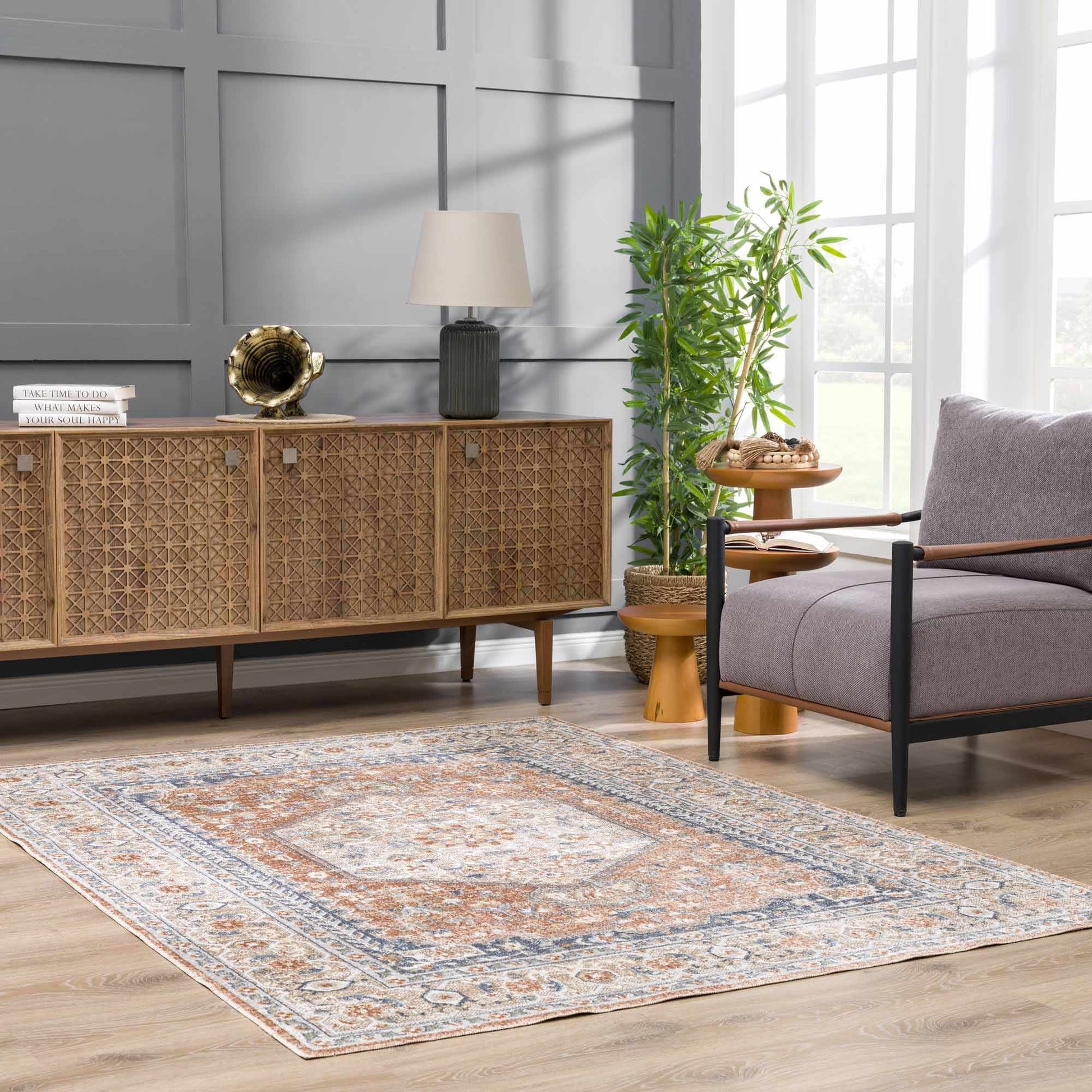 Gael Rust Flat Pile Washable Rug-1
