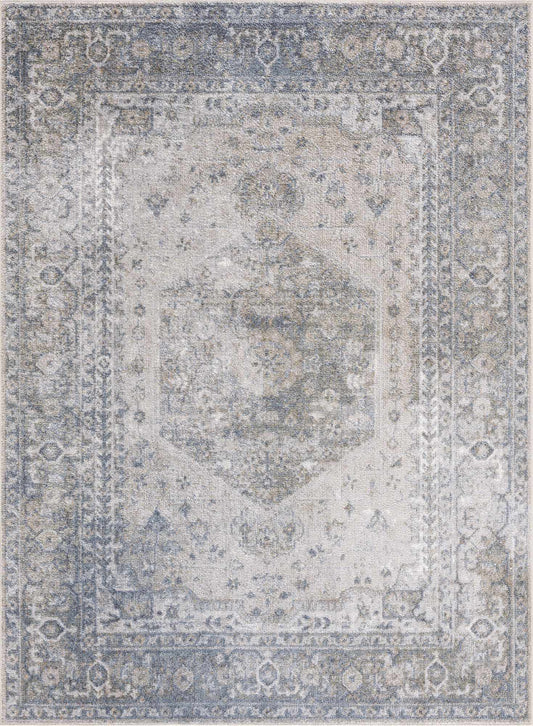 Gael Blue Flat Pile Washable Rug-0