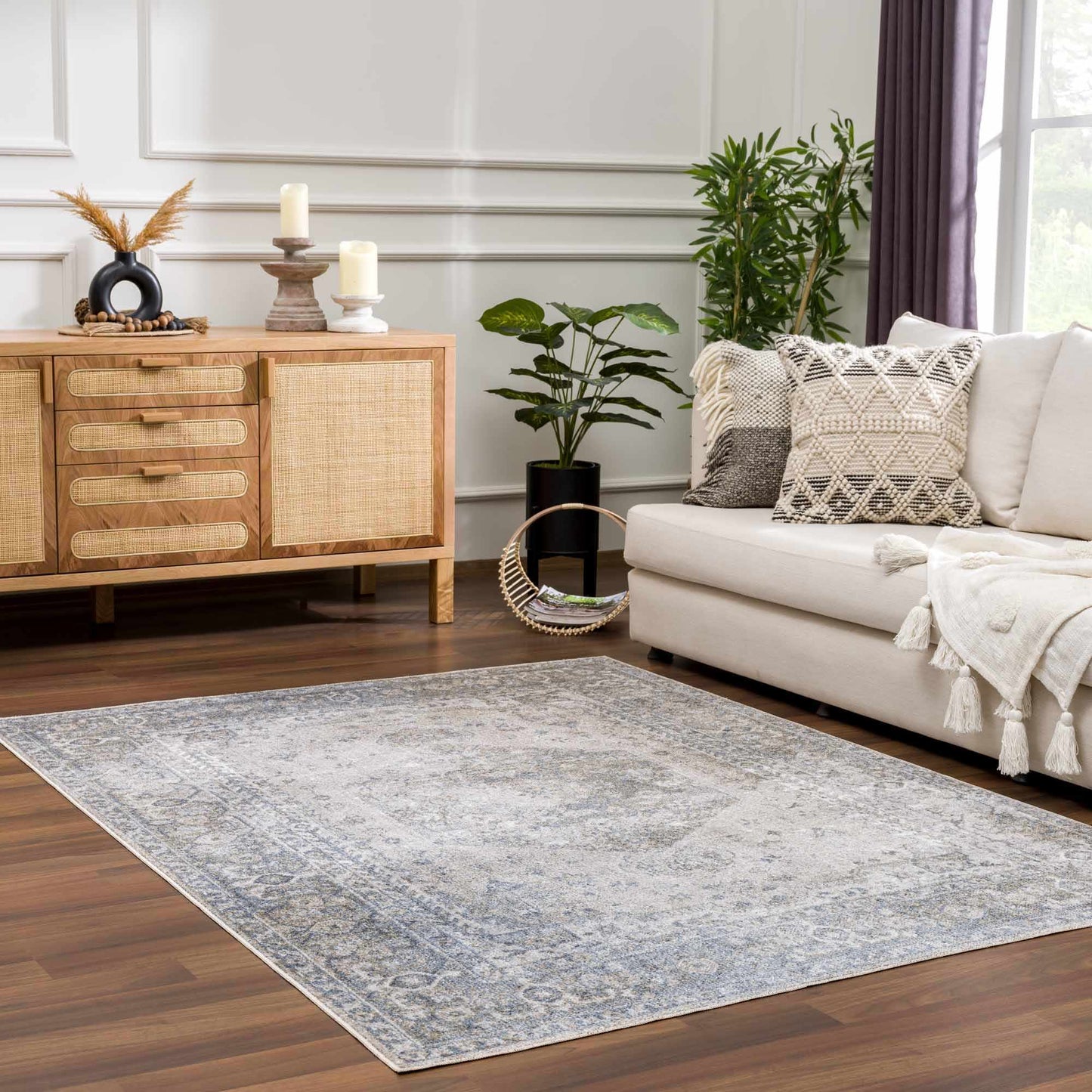 Gael Blue Flat Pile Washable Rug-2