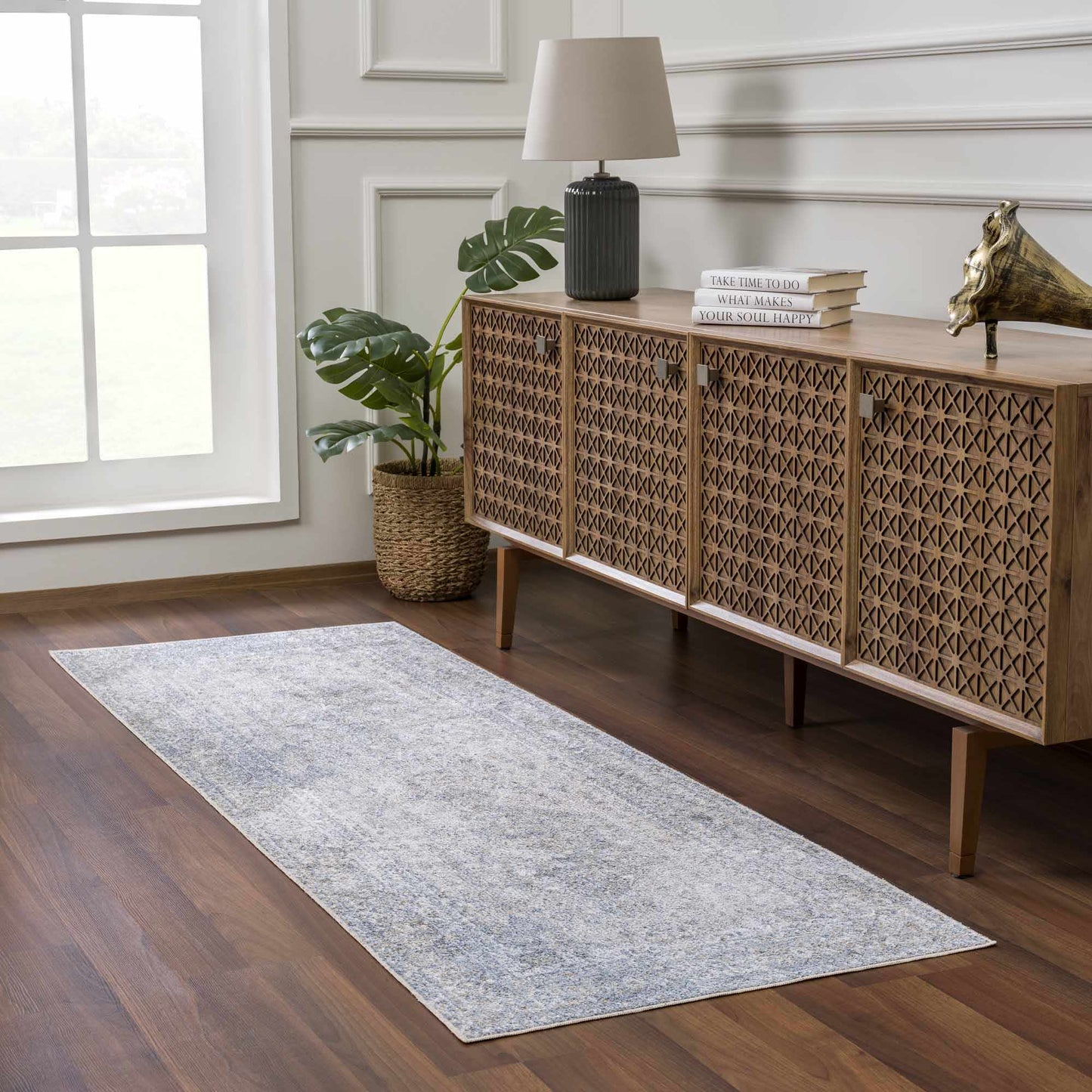 Gael Blue Flat Pile Washable Rug-3