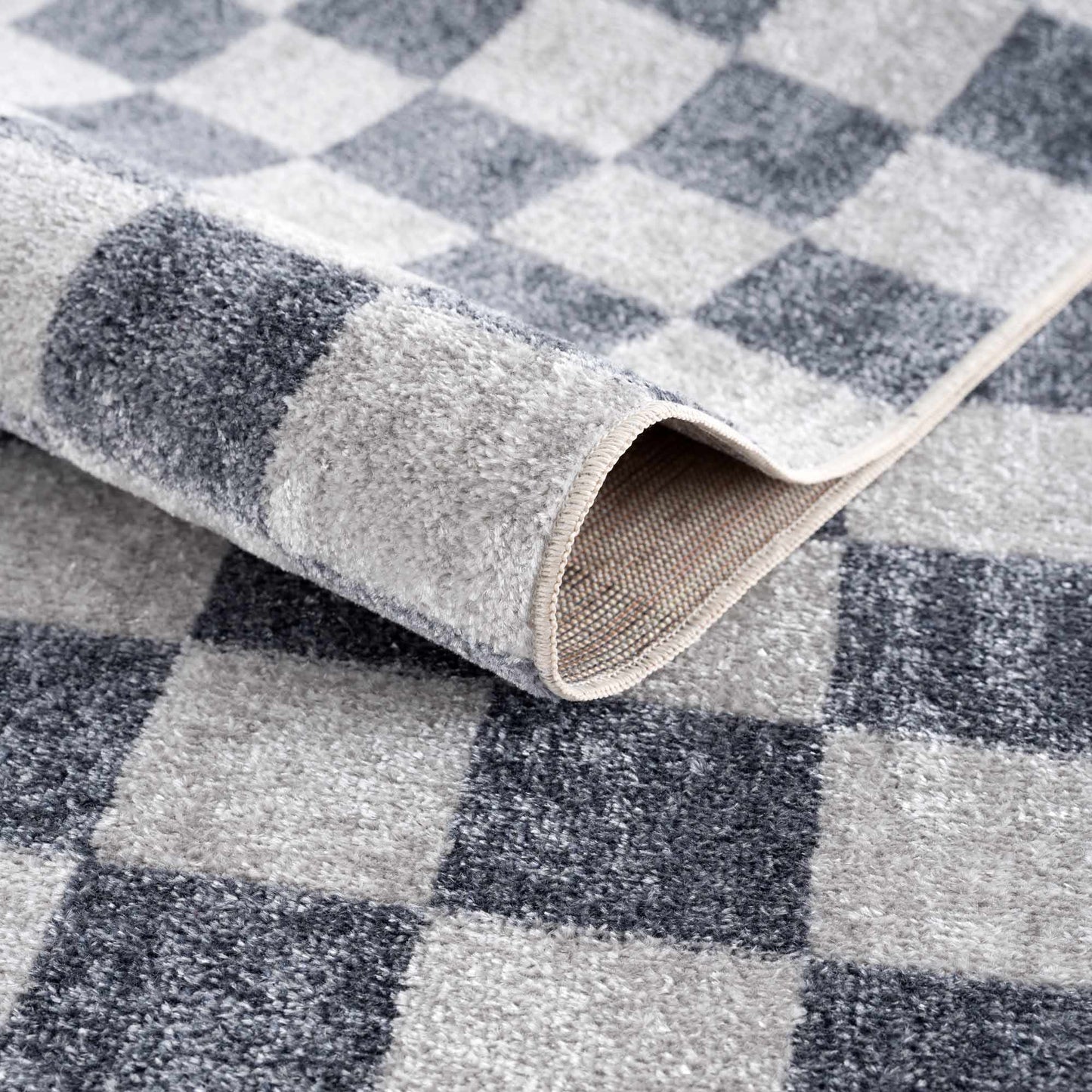 Alie Blue Gray Checkered Washable Rug-1