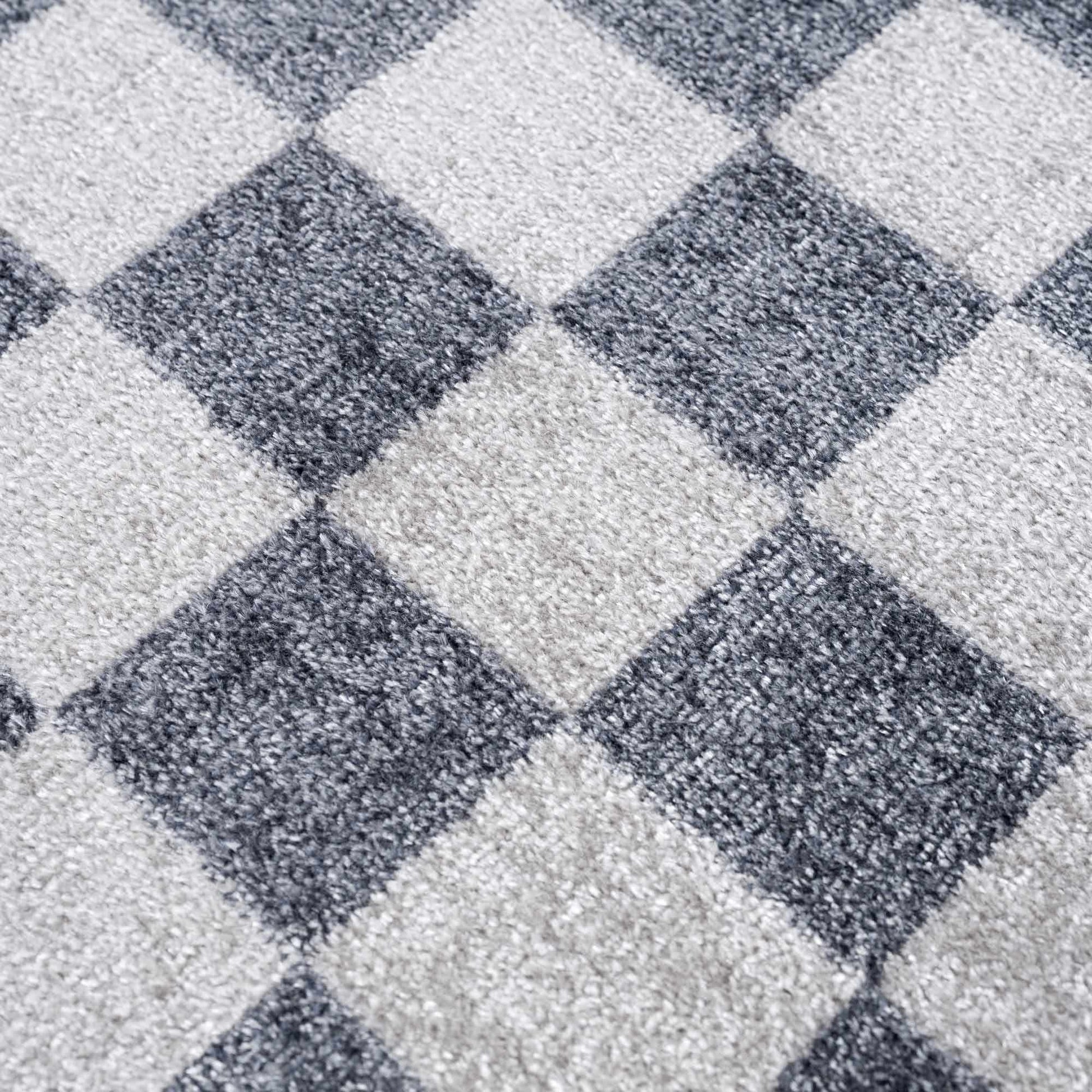 Alie Blue Gray Checkered Washable Rug-4