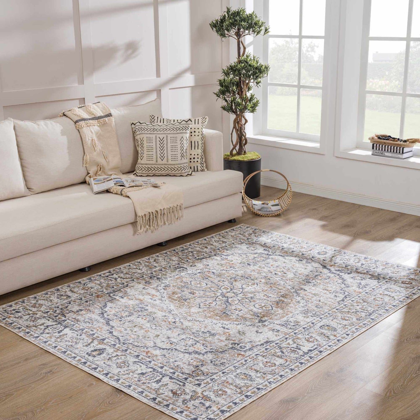 Hiti Cream Flat Pile Washable Rug-2