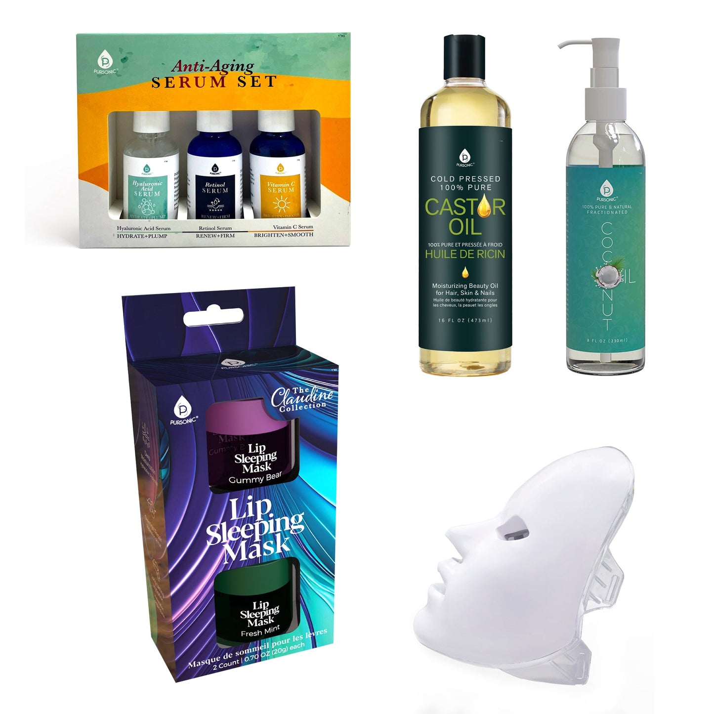 LED Therapy Mask, Serum Trio, and Castor & Fractionated Coconut Oils-0