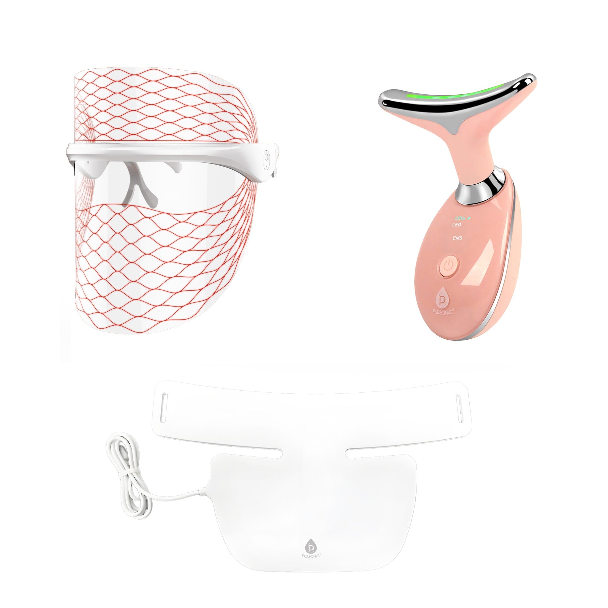 Pursonic 7-in-1 LED Light Therapy Face Mask, Sculpting Wand, and Neckplate-0