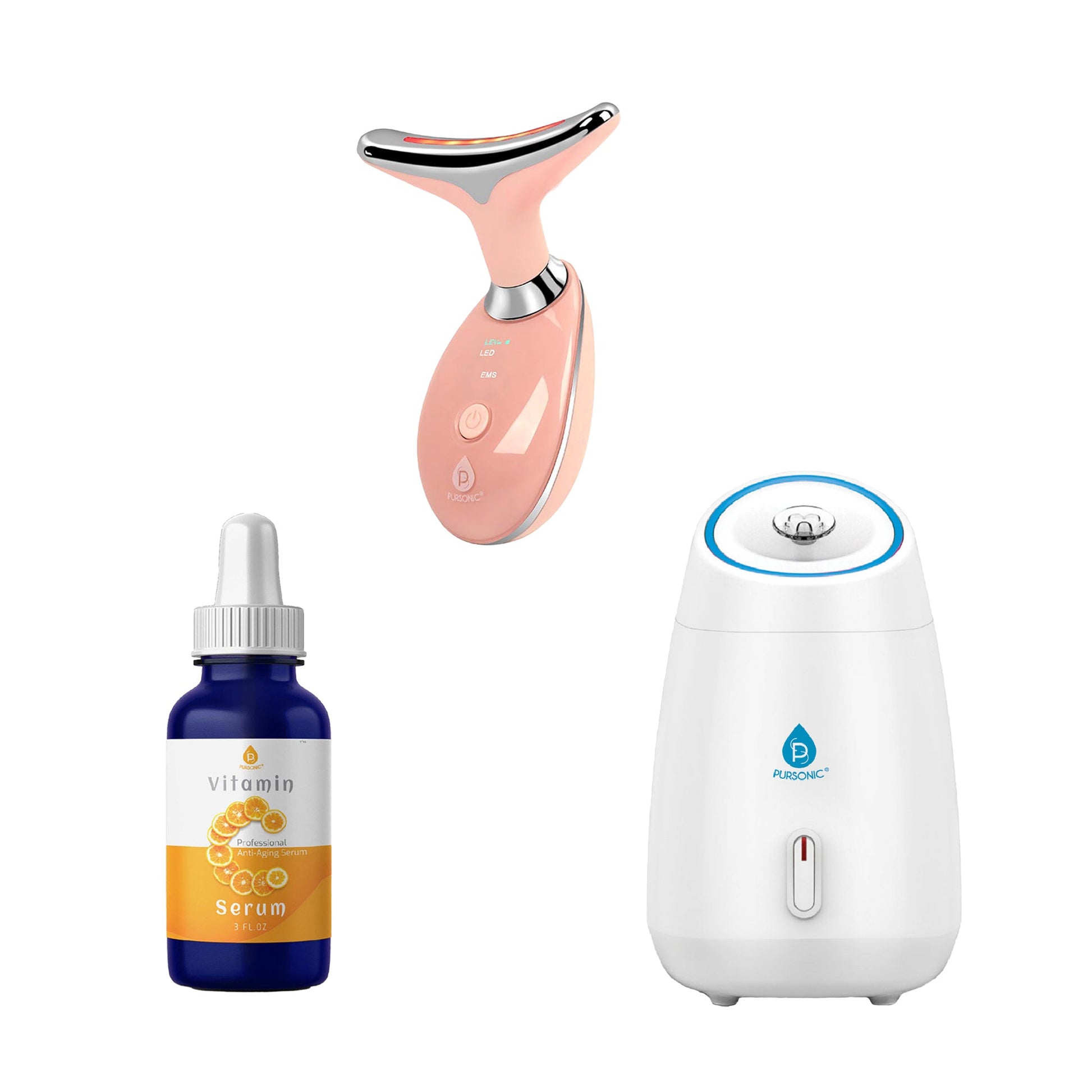 Glow & Renew Skincare Bundle: Facial Steamer, 7-in-1 LED Light Therapy Device & Vitamin C 20% Serum-0