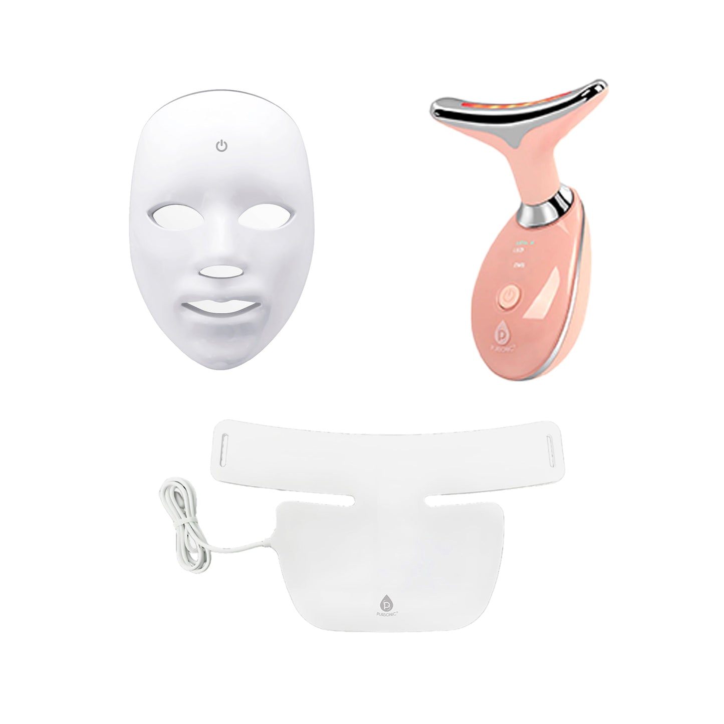 Pursonic Complete LED Skincare Therapy Bundle: Neckplate, 7-in-1 Light Therapy Wand & 7-in-1 Face Mask-0